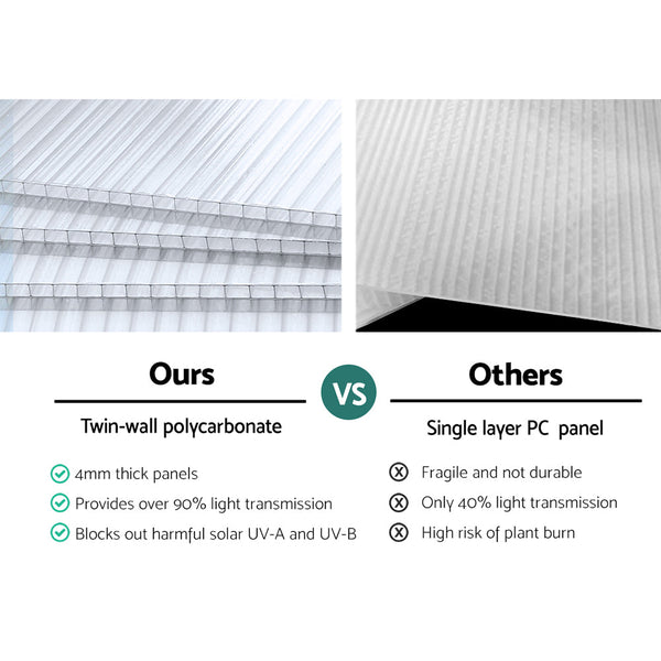 Greenfingers Greenhouse Aluminium Polycarbonate House Garden Shed 3X2.5M Greenhouses