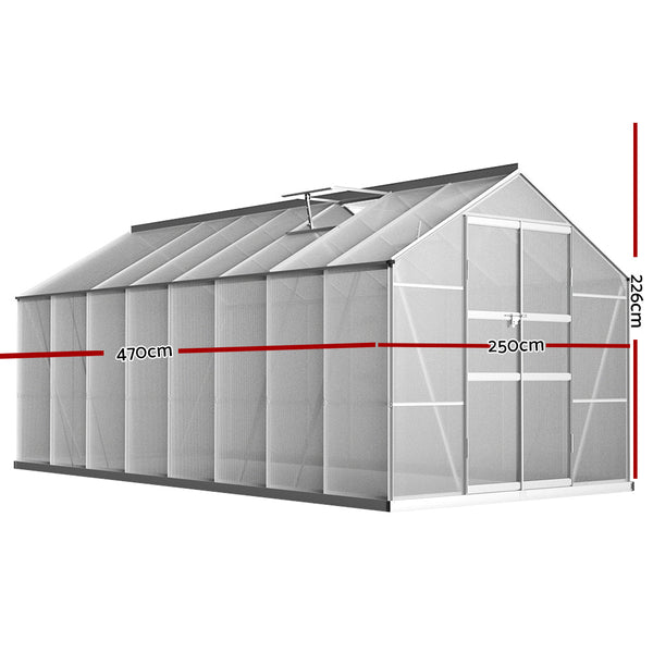 Greenfingers Aluminium Greenhouse Polycarbonate House Garden Shed 4.7X2.5M Greenhouses