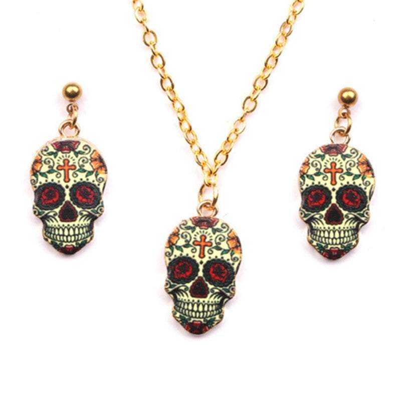 Veile Studios Skull Head Earrings Necklace Jewelry Sets Funk Party Statement Jewellery Jewellery Sets