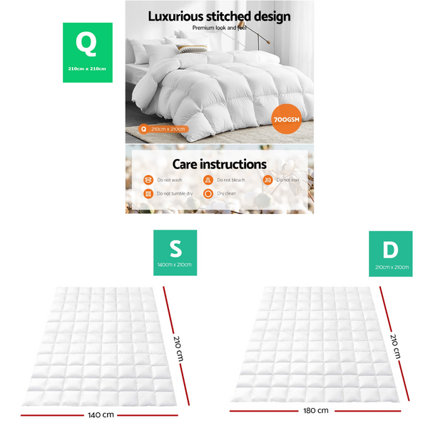 Giselle Bedding 700Gsm Goose Down Feather Quilt Double Double Bed Quilts