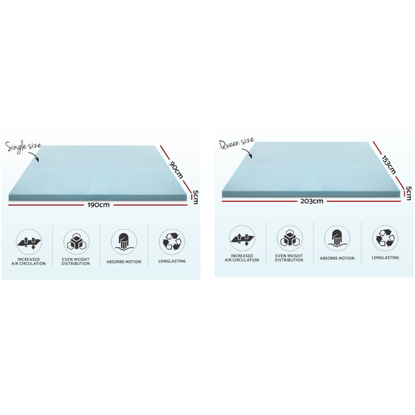 Giselle Memory Foam Mattress Topper Cool Gel 5Cm Queen Mattress Toppers & Protectors