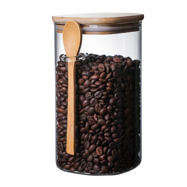 Glass Canisters With Bamboo Lid And Spoon Canisters & Jars