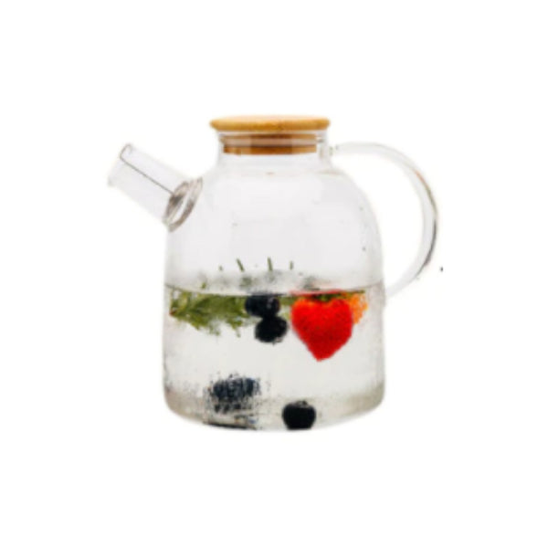 Glass Kettle With Bamboo Top Strainer Jugs & Pitchers