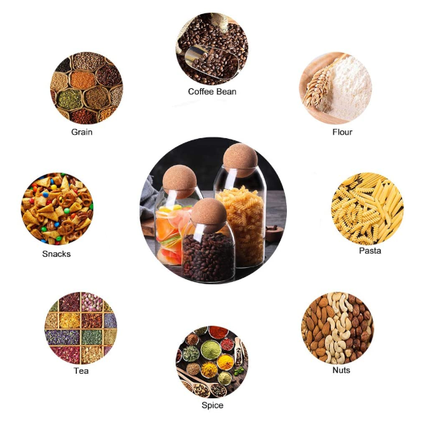 Glass Storage Containers With Round Cork Lid Natural Rustic Decor Canisters & Jars