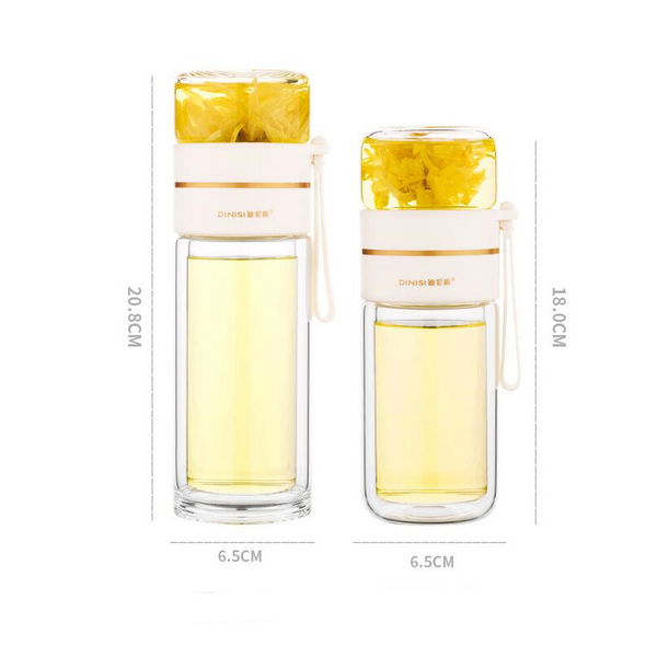 Glass Water Bottle With Tea Infuser Filter Separation Double Wall Leakproof Tea Infusers