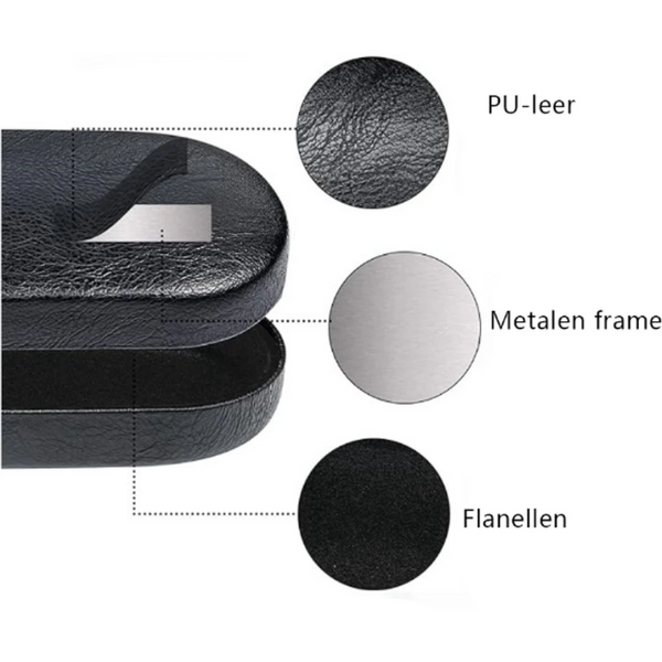 Glasses Case Hard Sunglasses Protective Box Portable Convenient Storage Gift For Men And Women 17*7*5.3Cm Black Pu Leather Metal Frame Eyeglass Cases