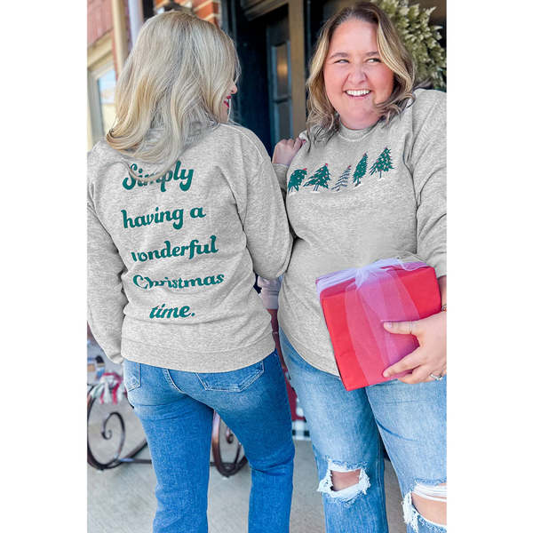 Gray 2 Side Printed Christmas Tree Letter Graphic Sweatshirt Hoodies & Sweatshirts