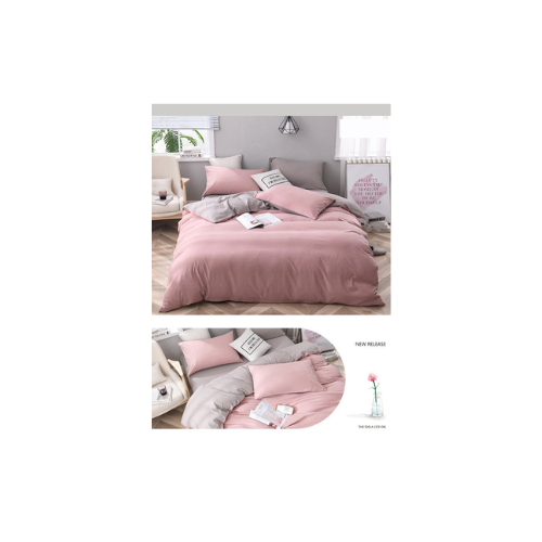 Elosung Gray And Pink Stitching Ultra Soft Solid Color 4 Piece Bedding Set Queen Size(Suitable For 2M Bed) Queen Doonas