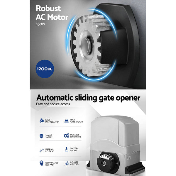 Lockmaster Electric Sliding Gate Opener 1200Kg With Remote Hardware Kit 4M Rail Gate Openers