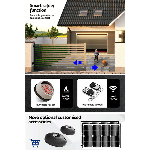 Lockmaster Electric Sliding Gate Opener 1800Kg Motor Kit Auto Keypad Remote 6M Rail Gate Openers