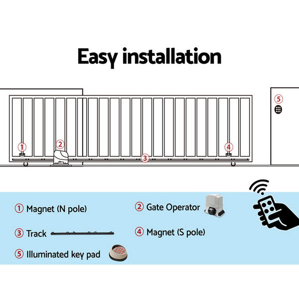 Lockmaster Auto Electric Sliding Gate Opener 1200Kg Keypad 6M Rails Gate Openers
