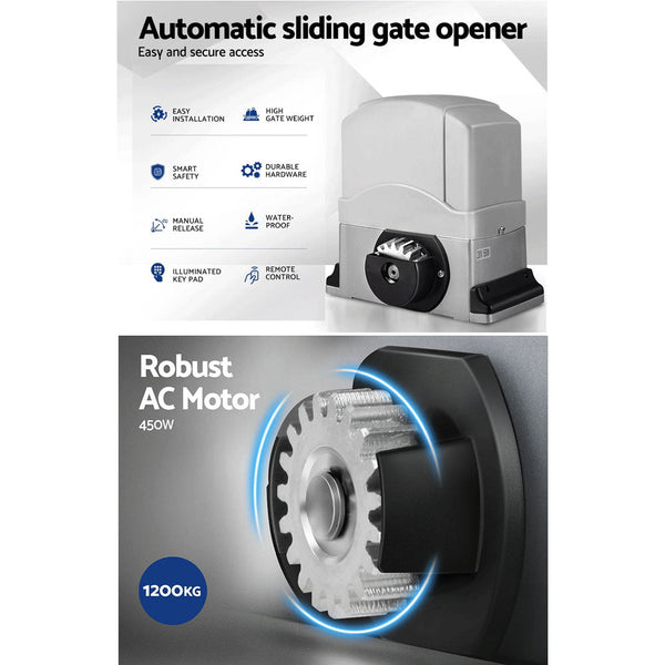 Lockmaster Auto Electric Sliding Gate Opener 1200Kg 4M Rails Gate Openers