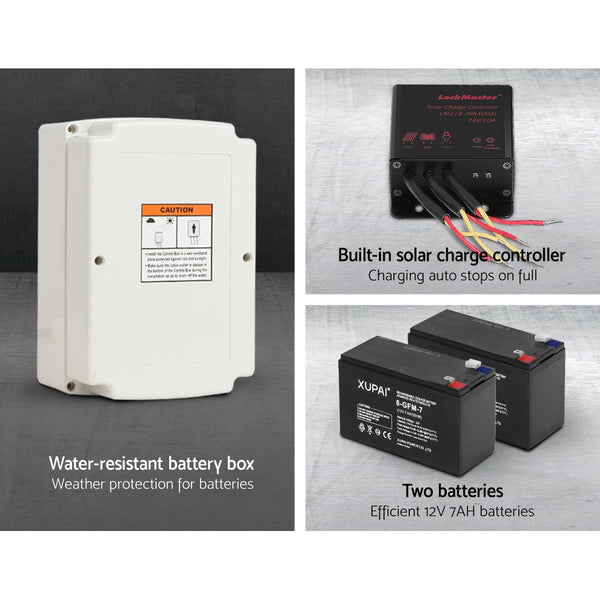 Lockmaster Automatic Sliding Gate Opener Kit 20W Solar Panel Electric 6M 600Kg Gate Openers