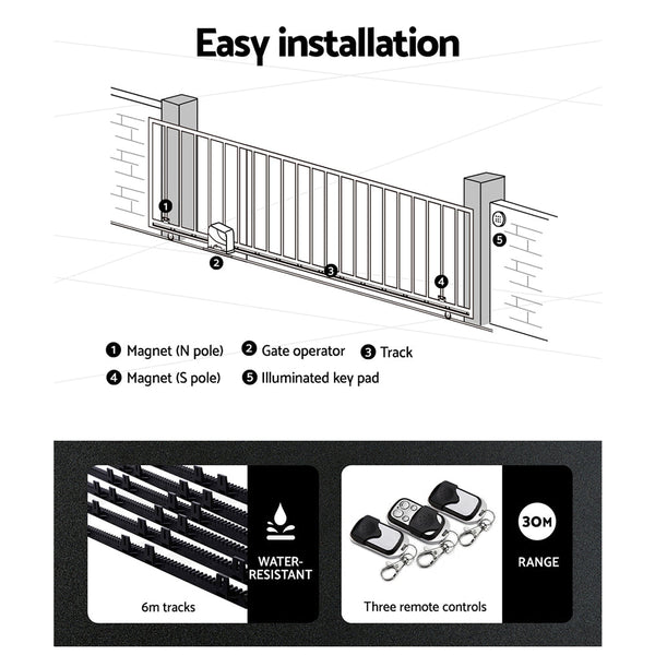 Lockmaster Automatic Sliding Gate Opener Kit 40W Full Solar Electric 6M 600Kg Gate Openers