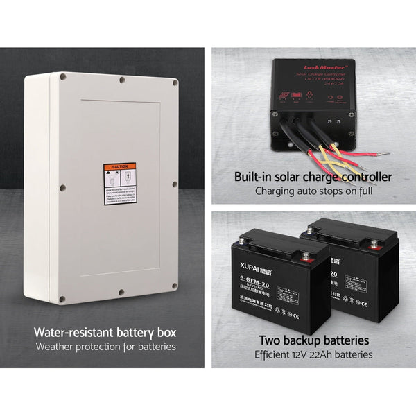 Lockmaster Automatic Sliding Gate Opener Kit 40W Full Solar Electric 4M 600Kg Gate Openers