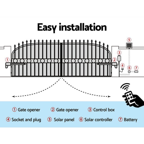 Lockmaster Swing Gate Opener Auto 40W Solar Power Electric Remote Control 1000Kg Gate Openers