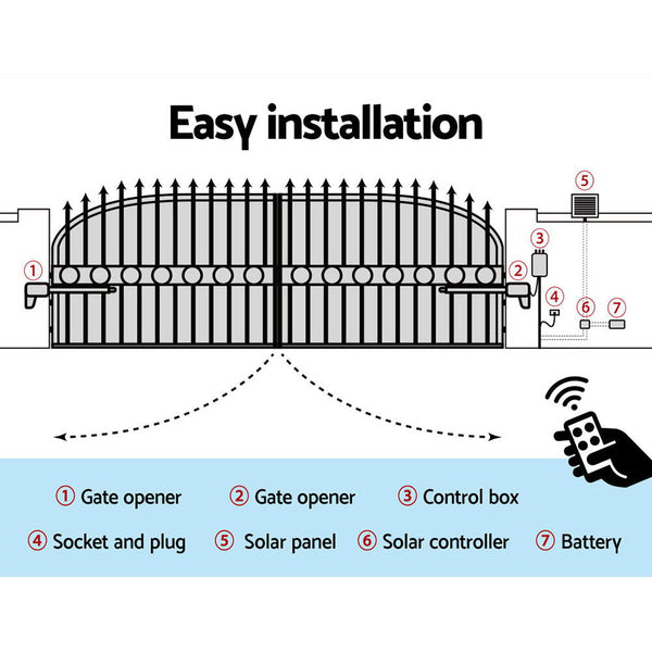 Lockmaster Swing Gate Opener Auto Solar Power Electric Kit Remote Control 1000Kg Gate Openers
