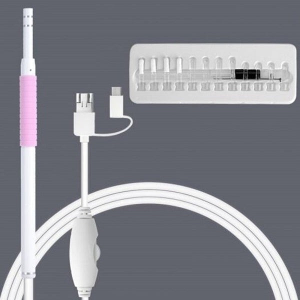 An102 Ear Cleansing Endoscope 3 In Visual Earpick Borescope Inspection Wax Remover Tool Light Sky Blue