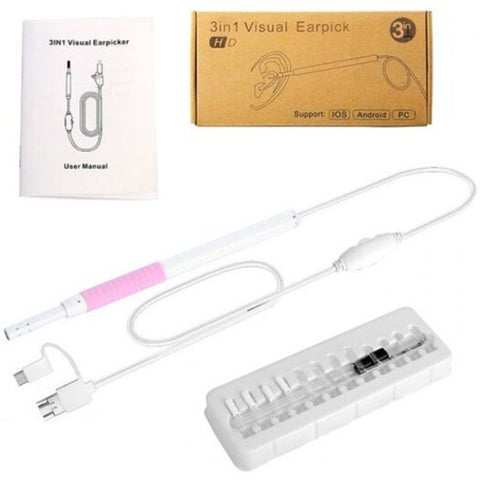 An102 Ear Cleansing Endoscope 3 In Visual Earpick Borescope Inspection Wax Remover Tool Pink