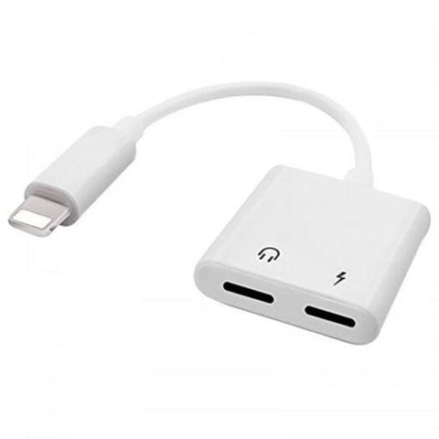 Dual Headphone Jack Audio Adapter With Charge Splitter White