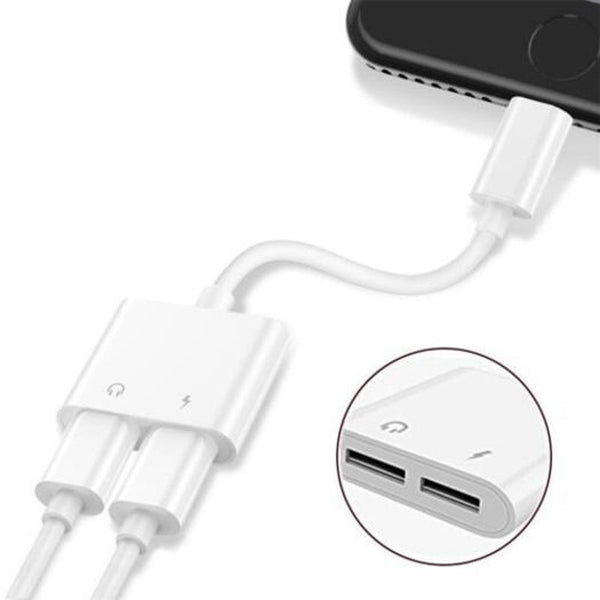 Dual Headphone Jack Audio Adapter With Charge Splitter White Cables & Adapters