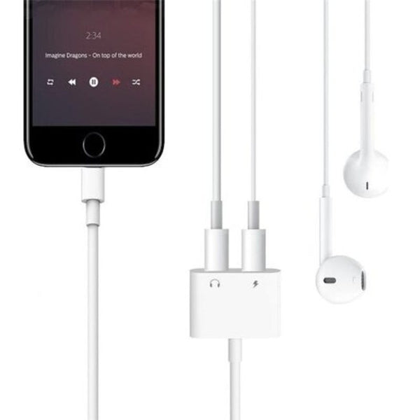 Dual Headphone Jack Audio Adapter With Charge Splitter White Cables & Adapters