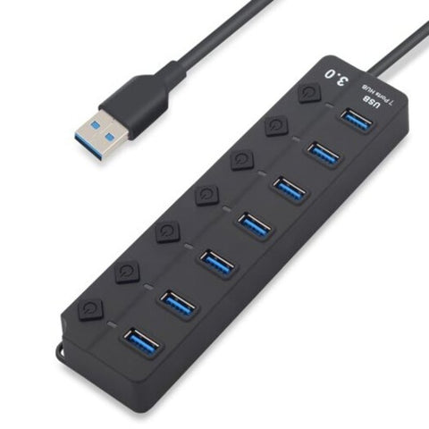 Multiport Usb 3.0 Hub With Independent Switch Black 7 Ports