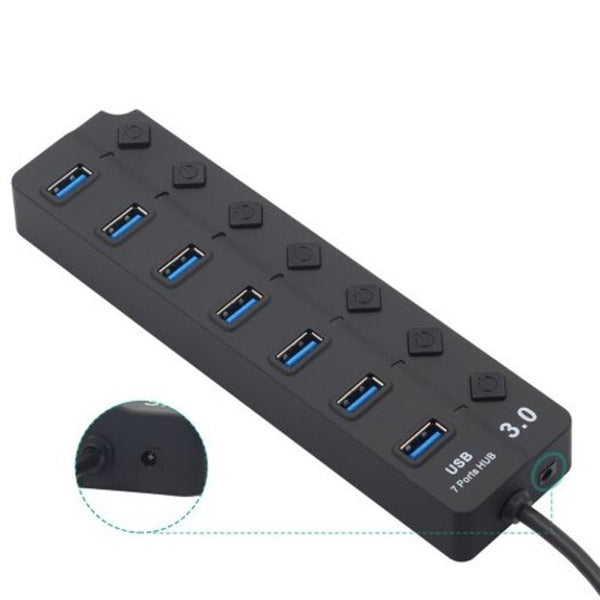 Multiport Usb 3.0 Hub With Independent Switch Black 7 Ports