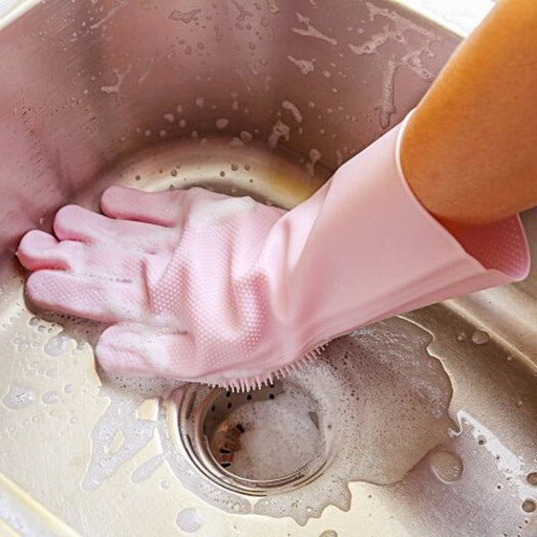 Silicone Dishwashing Gloves With Wash Scrub Pink