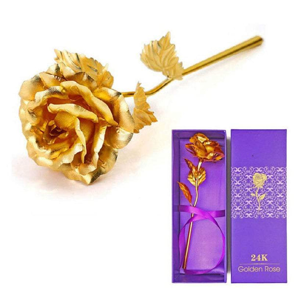 Artificial Plants Flowers Gold Plated Rose Romantic Foil With Gift Box Floral Décor