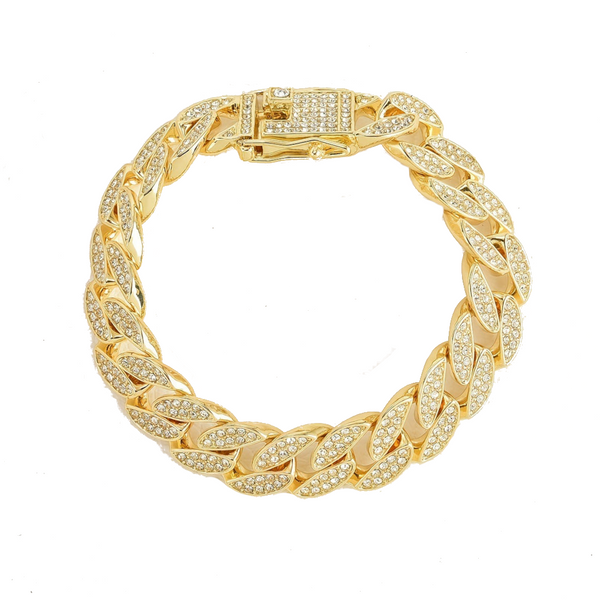 Gold 16Mm Iced Out Cuban Link Bracelet Heavy Paved Rhinestone Hip Hop Chain For Men Bracelets