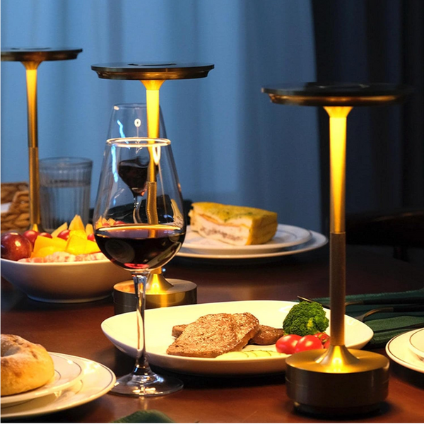 Gold Elegant Aluminum Alloy Rechargeable Led Touch Lamp 3 Color Dimmable Cordless Table Light Lamps