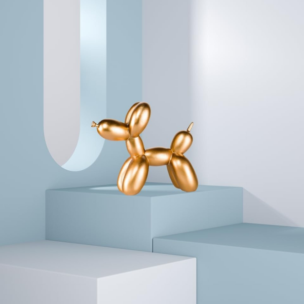 Gold Modern Resin Balloon Dog Sculpture Playful Art Figurine With Golden Snout Accent Sculptures & Figurines