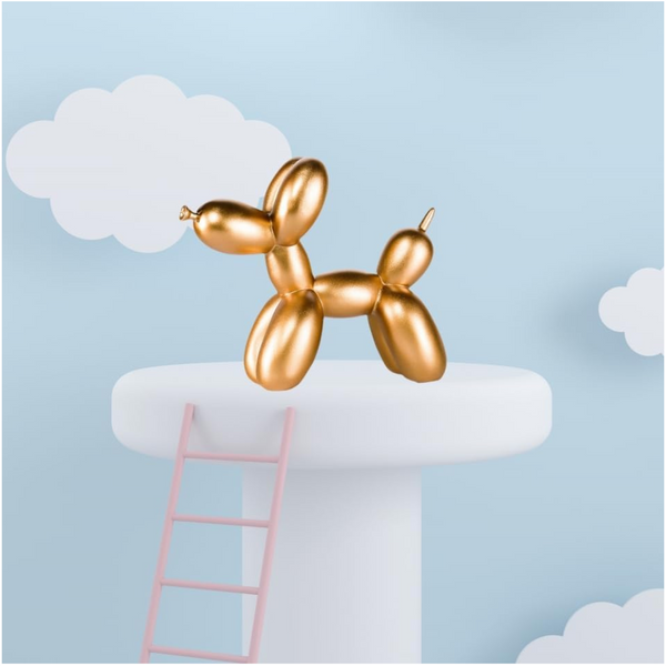 Gold Modern Resin Balloon Dog Sculpture Playful Art Figurine With Golden Snout Accent Sculptures & Figurines
