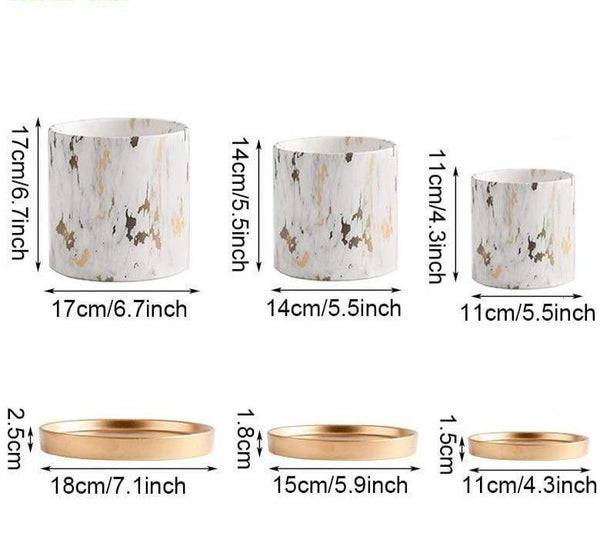 Marble Design White Pot With Gold Tray Nordic Decor Baskets Pots Window Boxes
