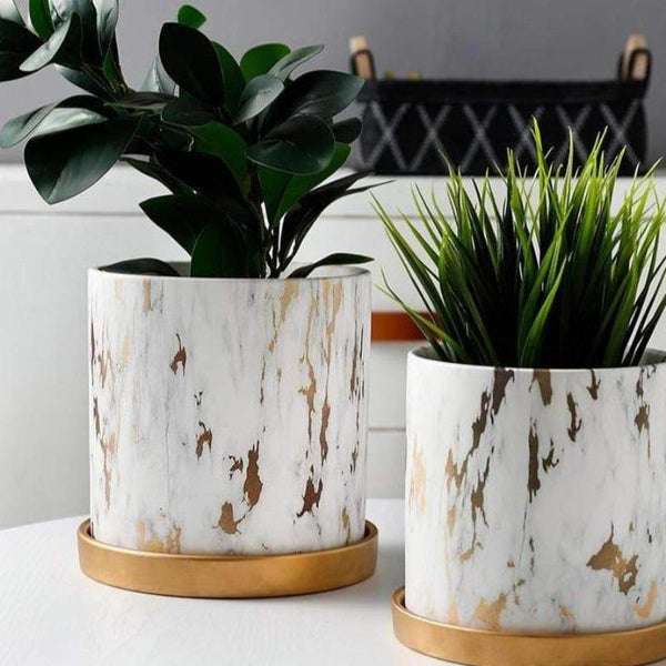 Marble Design White Pot With Gold Tray Nordic Decor Baskets Pots Window Boxes
