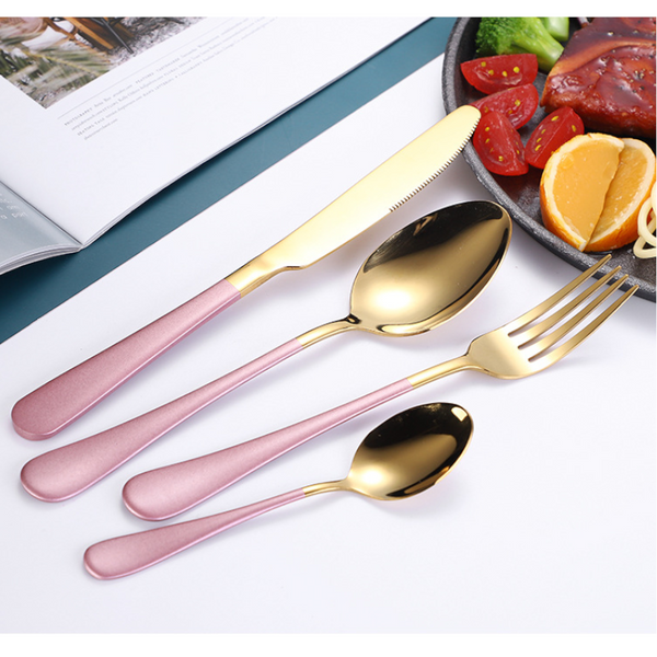 Golden Cutlery Fork Spoon Knife Set Tableware Stainless Steel Dinnerware