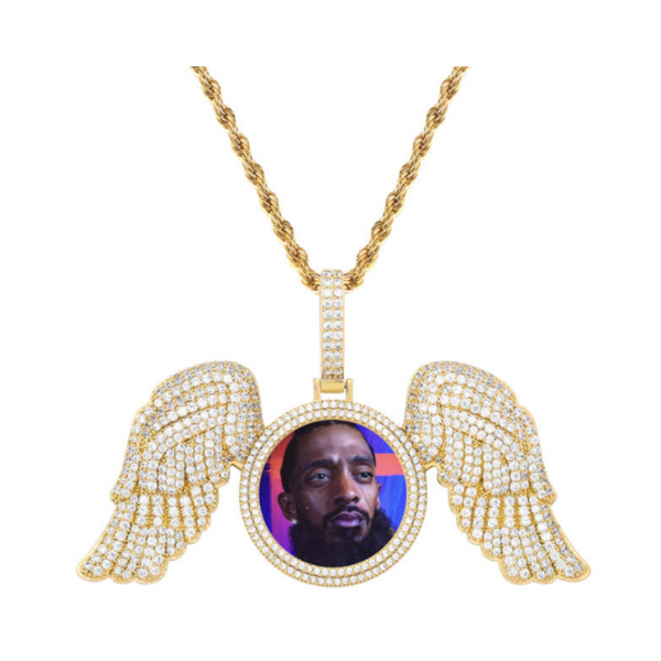 Angel Wings Large Diy Photo Frame Pendant Full Zircon Jewelry Hip Hop Necklace Gold Australia Accessories Necklaces & Pendants