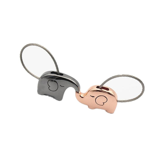 Good Luck Kiss Elephant Couple Keychain Pendant Wire Ring Chain Cute Cartoon Women Bag Backpack Ornaments Lovers Lanyard Keyrings