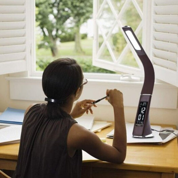 Gooseneck Led Office Desk Lamp Touch Leather Like Dimming Reading Table Light Black Lamps
