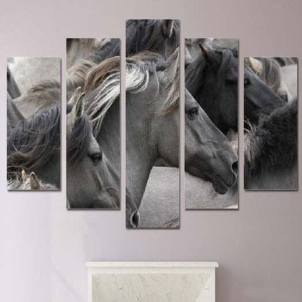Gorgeous Horses Printed Canvas Split Wall Art Paintings Gray No Frame Posters & Prints