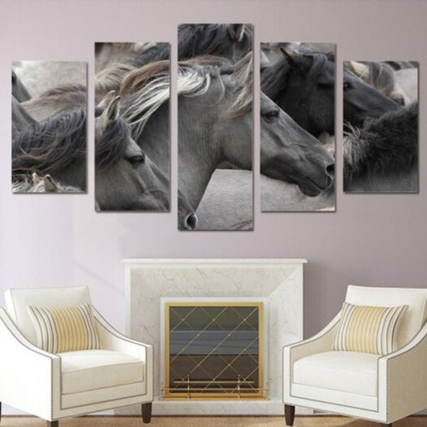 Gorgeous Horses Printed Canvas Split Wall Art Paintings Gray No Frame Posters & Prints