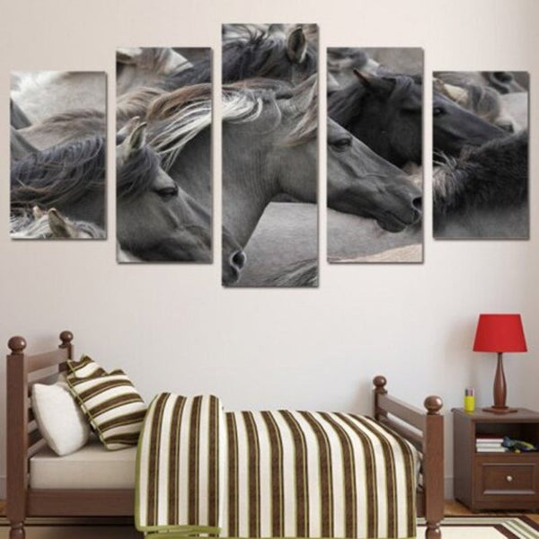 Gorgeous Horses Printed Canvas Split Wall Art Paintings Gray No Frame Posters & Prints