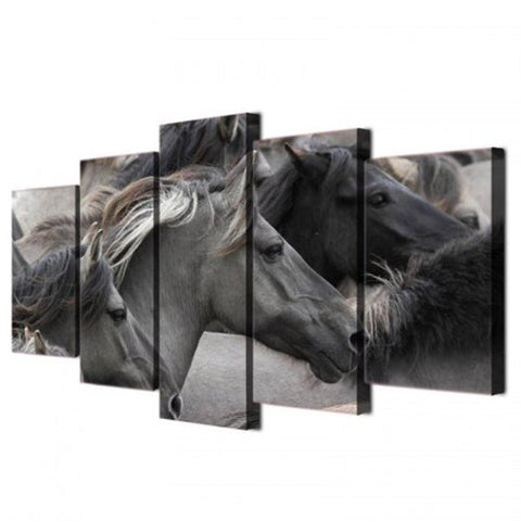 Gorgeous Horses Printed Canvas Split Wall Art Paintings Gray No Frame