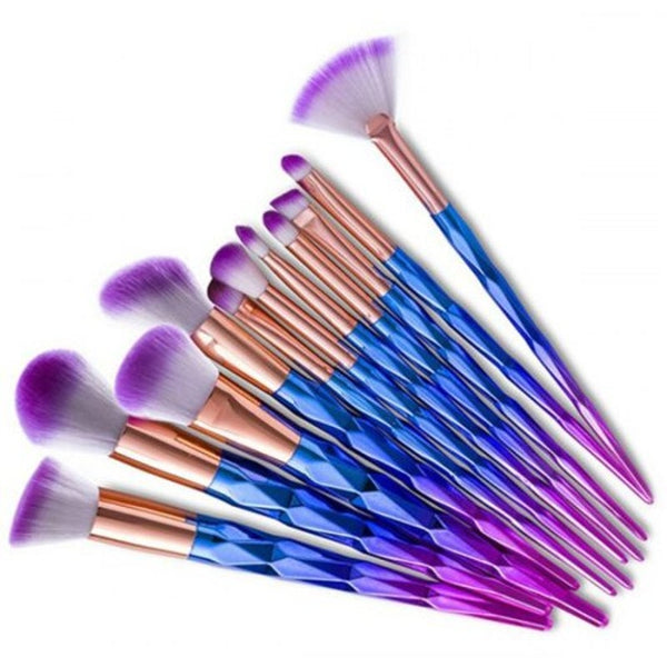 Gradient Color Taper Angular Makeup Brushes 12Pcs Blue Violet