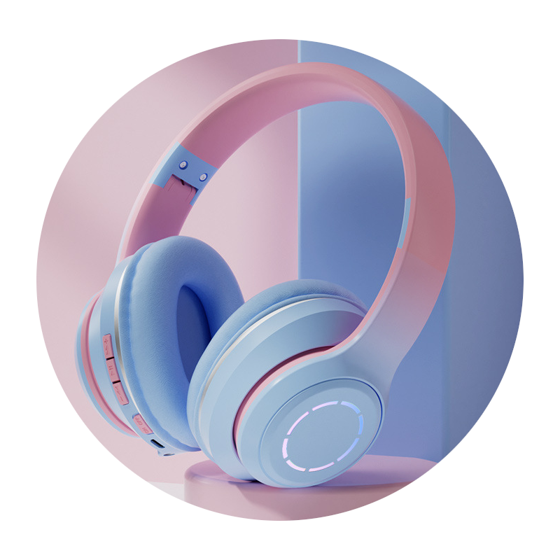 Gradient Colour Bluetooth Headset Cute Foldable Wireless Headphones