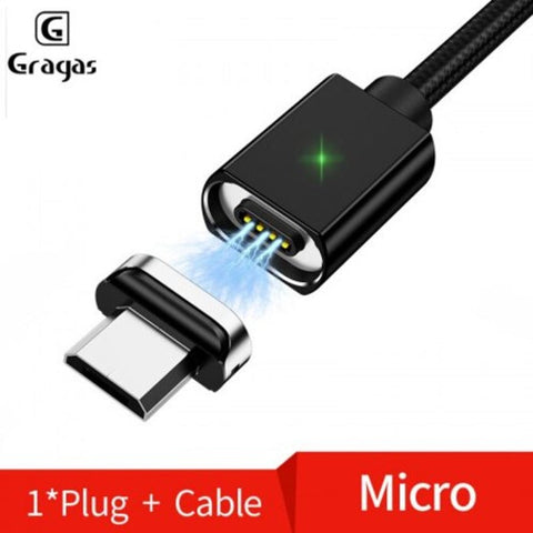 Nylon Magnetic Data Cable 3.0A Card Slot Fast Charge Led Indicator For Iphone Micro Usb Black 1M
