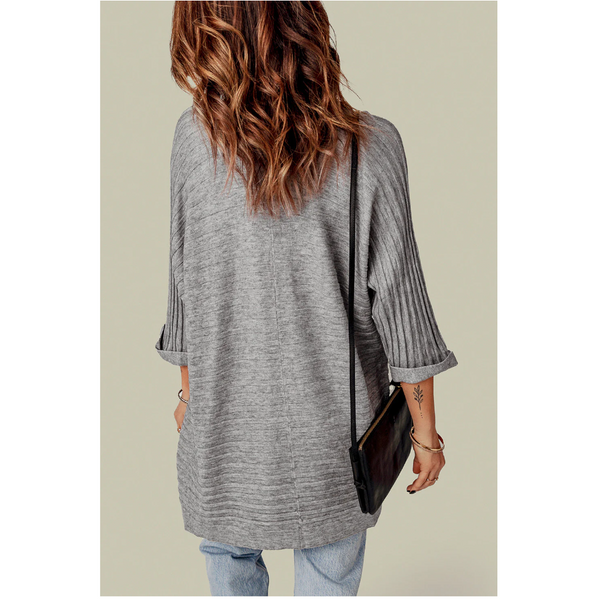 Gray Ribbed Open Front Knit Cardigan M Jumpers & Cardigans