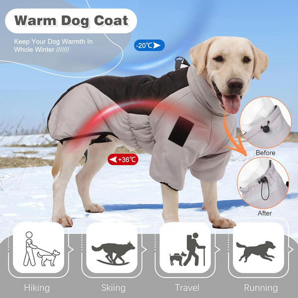 Grayish Black Reflective Winter Dog Coat Waterproof Puffer Vest With Harness Ring For Outdoor Walks(6Xl) Dog Clothing & Shoes
