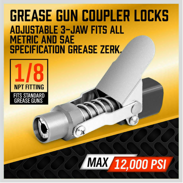 Grease Gun Coupler Quick Release & Lock 1/8 Npt Rated 10,000 Psi Storage Case